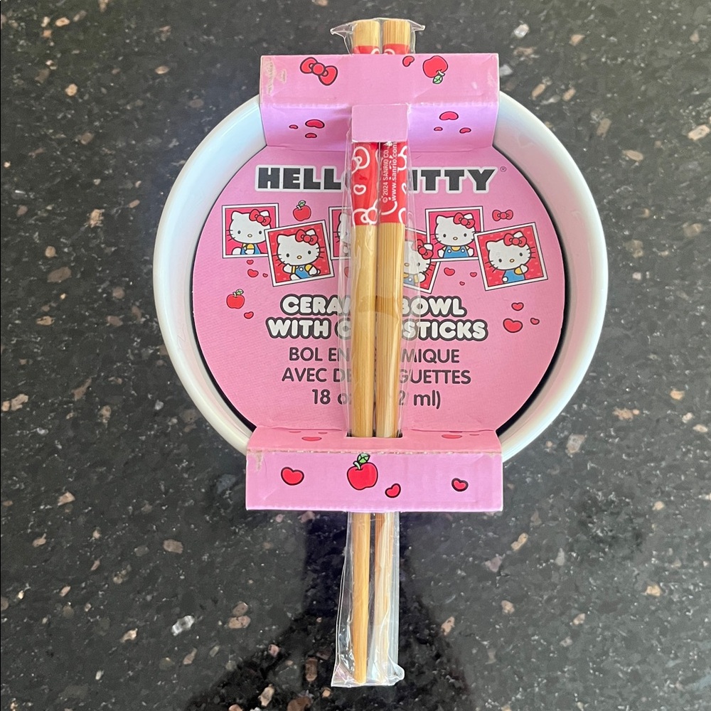 Hello Kitty 18 oz Ceramic Noodle Bowl with Chopsticks - Picture 2 of 6